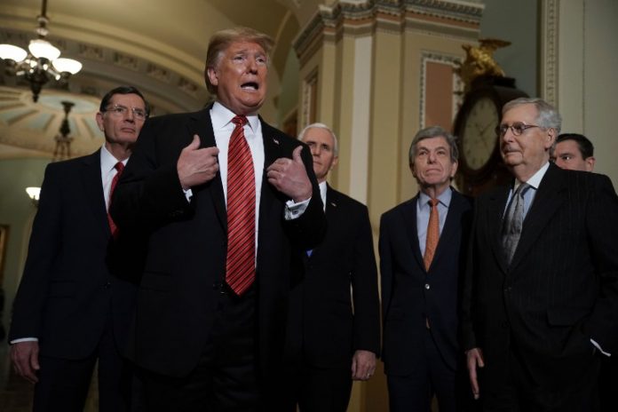 President Trump Attends Senate Republicans Weekly Policy Luncheons On Capitol Hill